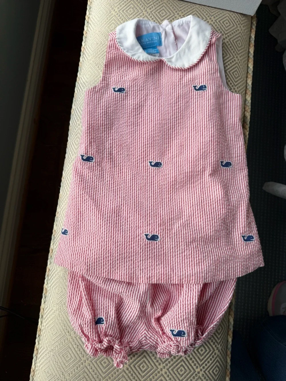 Anavini Seersucker Whale Embroidered Baby Dress Set 18mo - Picture 1 of 6